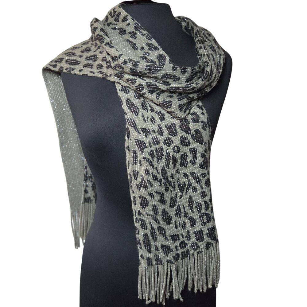 Animal Print Metallic Knit Scarf One Size